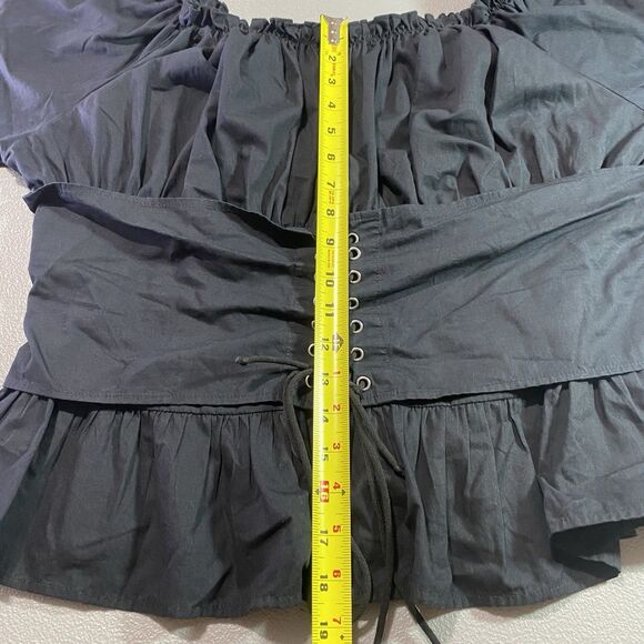 Spoon Jeans Blouse Corset Tie Peplum Elastic Boat Neck Womens 2X Black - Picture 10 of 12